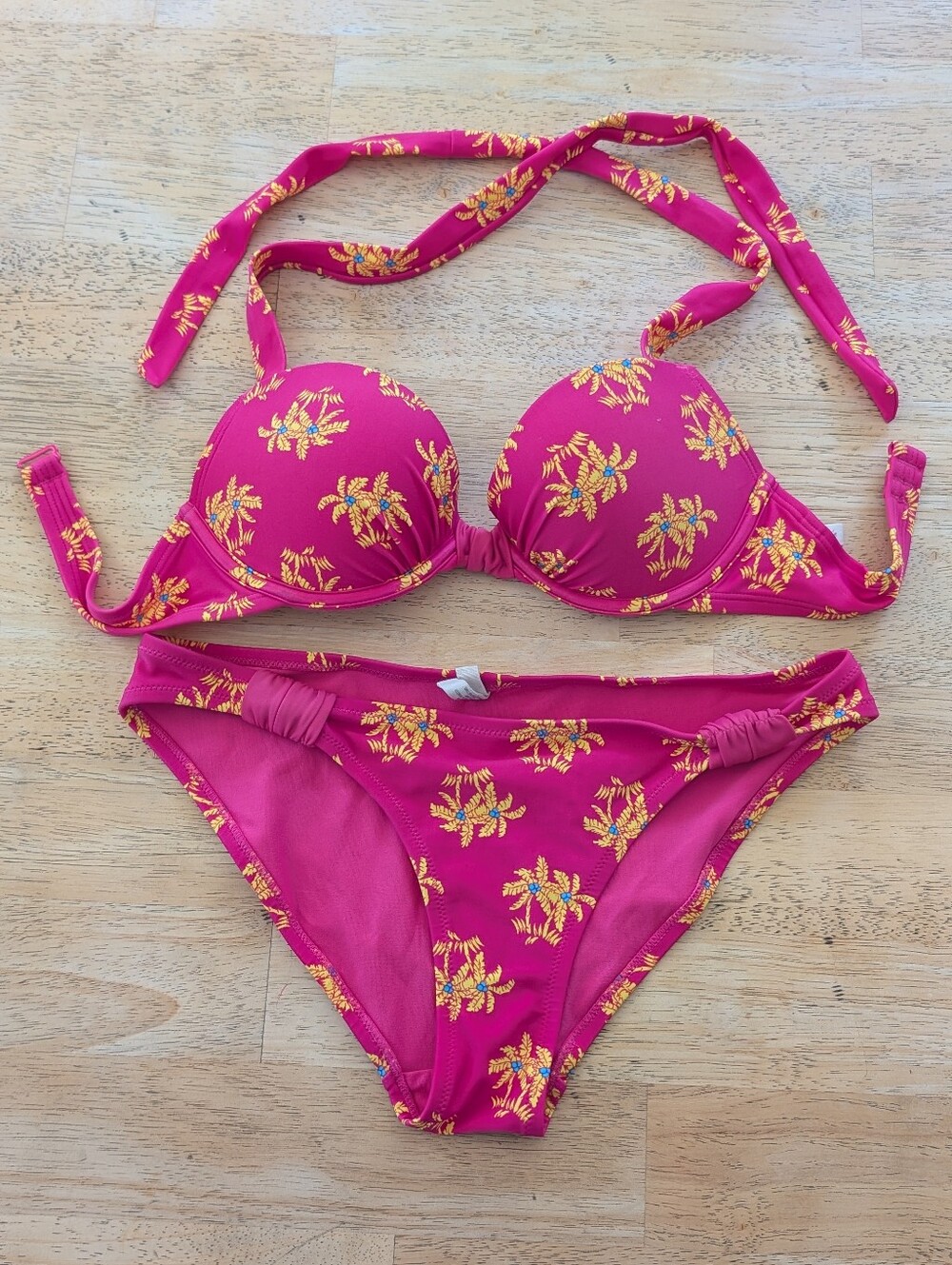 Hot Pink Aerie Tropical Print Bikini Set